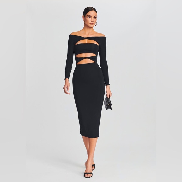 SER.O.YA LOTUS Long Sleeve Cutout Maxi DRESS S Black - Picture 1 of 8